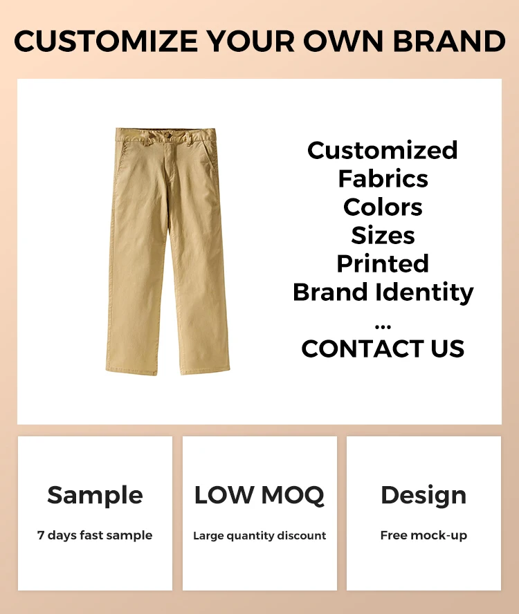 Custom Design Boys Chino Pants Chino Classic School Uniform Twill Cotton Chino Boys Long Pants For Children
