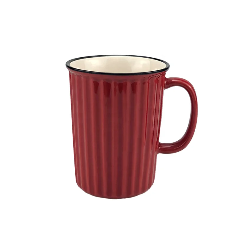 Japan Style Black Rim Vertical Ceramic Coffee Mug For Daily Use Ceramics Cups