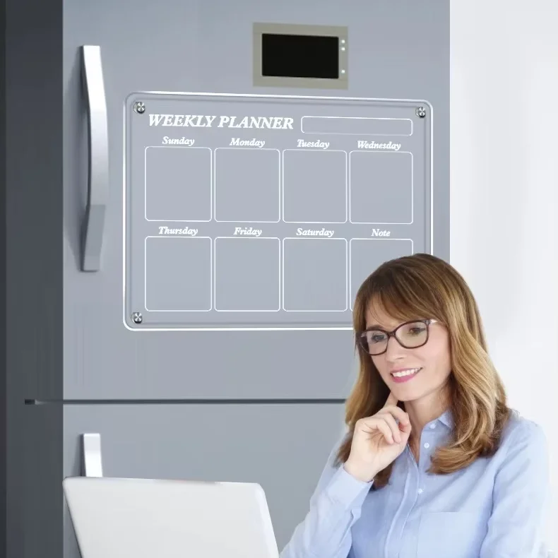 Customized Hot Sale Acrylic Fridge Sticker Message Weekly Planer Calendar Dry Erase Acrylic Magnetic Board