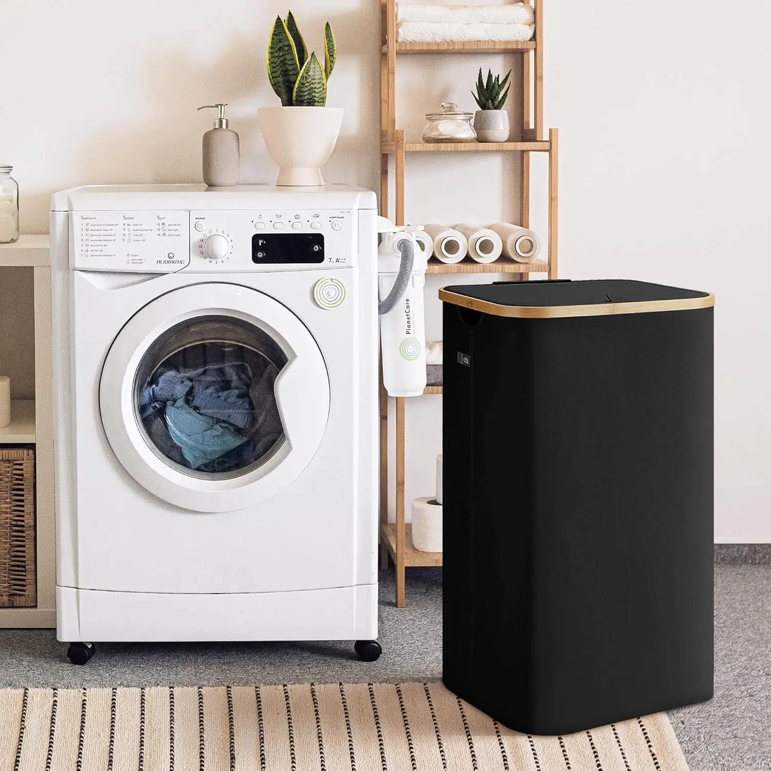 KUYUE Laundry Hamper with Lid Black Large Washing Basket for Laundry with Handles Laundry Basket for Bedroom Bamboo Bathroom Bin