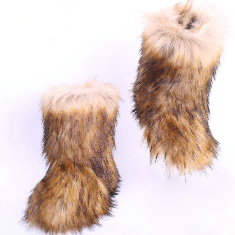 Wholesale Ladies Hot Sale Colorful High Warm Faux Fox Fur Boot Shoes Women Winter Snow Slipper Boots