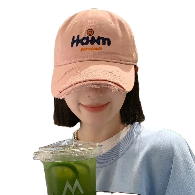 New Korean version smiling face hole baseball cap, versatile summer duckbill cap, show small face sun shading sun protection cap