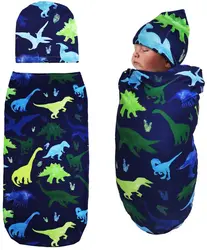Newborn Sleep Sack Dinosaur Bear Print Sleeping Bag Baby Cocoon Swaddle with Knot Hat Beanie