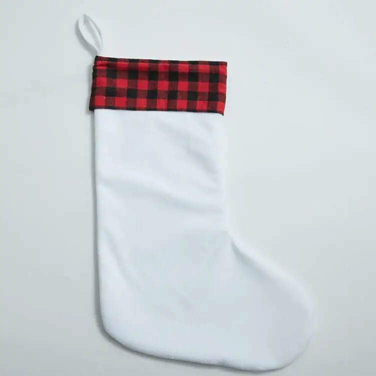Custom Sublimation Blank Christmas Stock Linen Plaid Sublimation Christmas Stockings