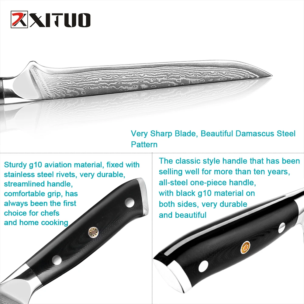 6 inch Boning Fillet Knife Japanese VG10 Damascus steel Kitchen Chef Turkey Beef Butcher Knife Tool Black G10 Handle Cleaver Hot