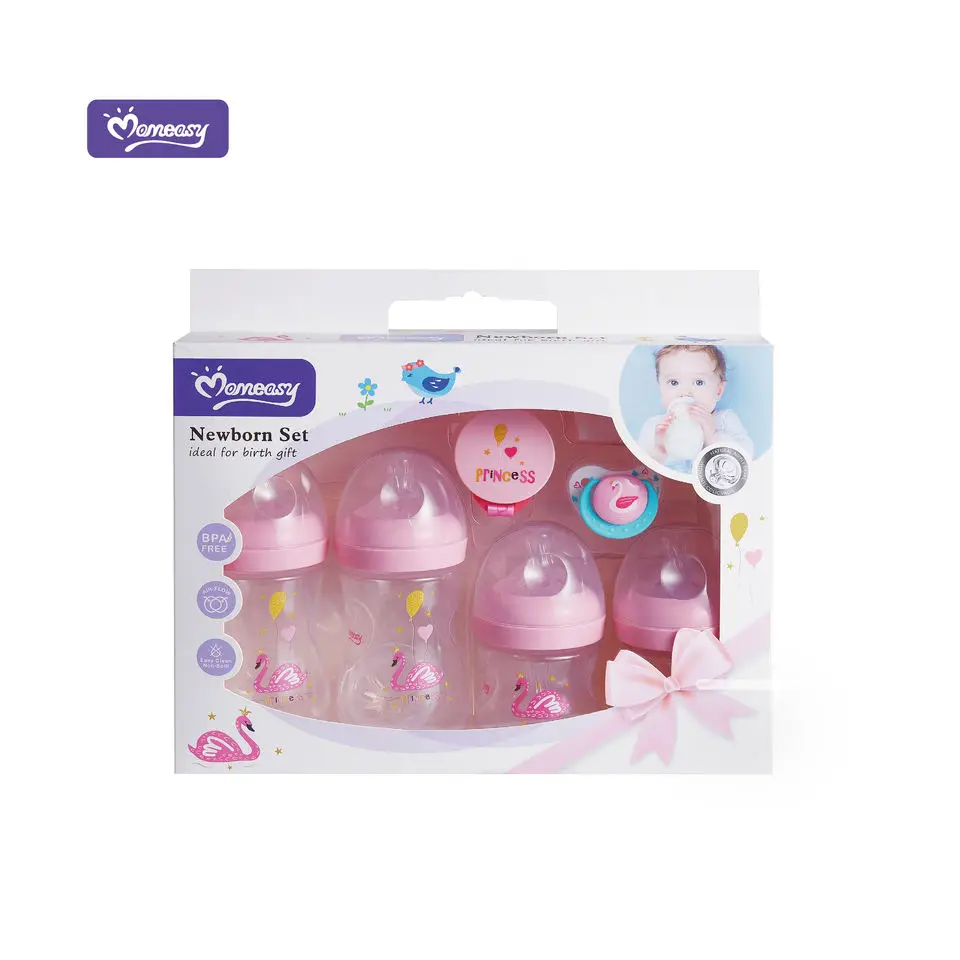Custom momeasy Wide Neck Baby Feeding Bottles Gift Set Pink Blue Newborn Babies Bottles
