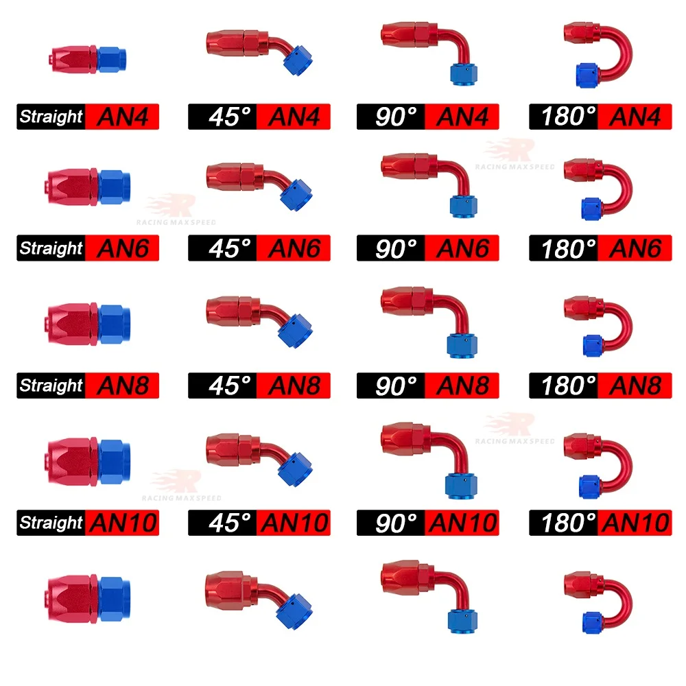 Universal AN4 AN6 AN8 AN10 Straight 45 90 120 180 Degree Oil Fuel Swivel Hose End Fitting Oil Hose End Adaptor Kit Black