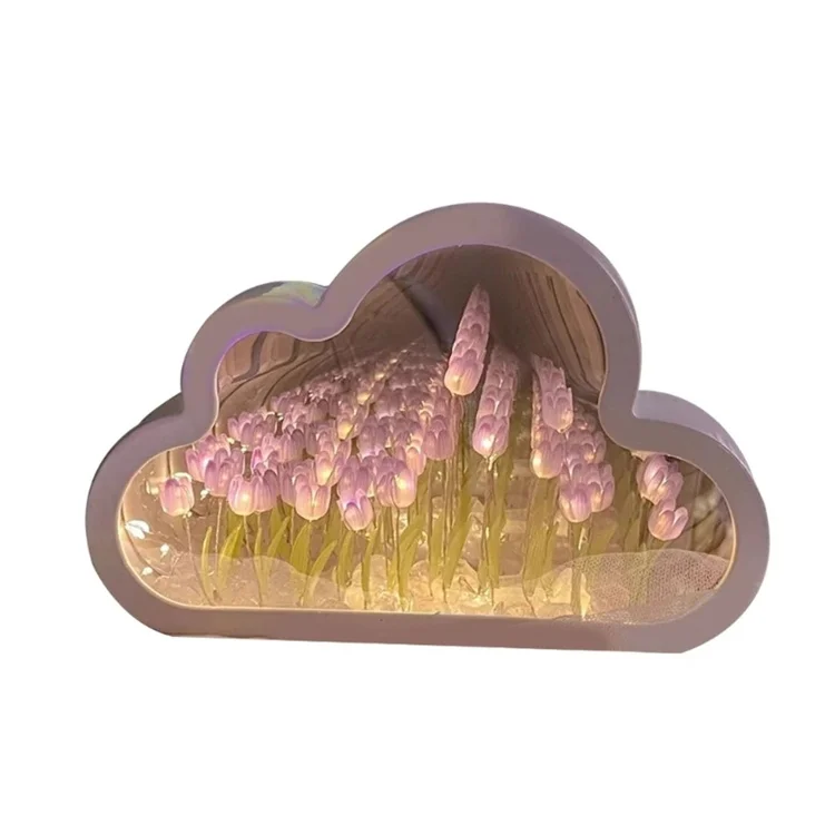 DIY Tulip Night Light Cloud Mirror Tulips Lamp LED Artificial Flower Shape Table for Children Birthday Decor