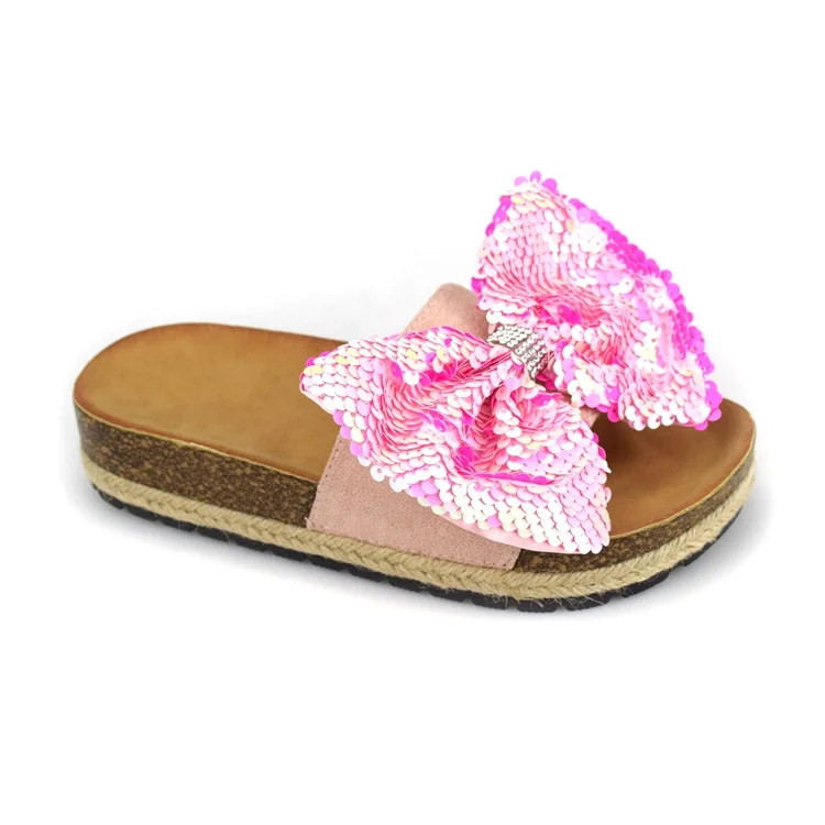 
Supplier Sequined Bow Sandal for Women Hemp Rope Platform Slide Sandals Bowknot Summer Slippers Ladies Shoes OEM Customized 