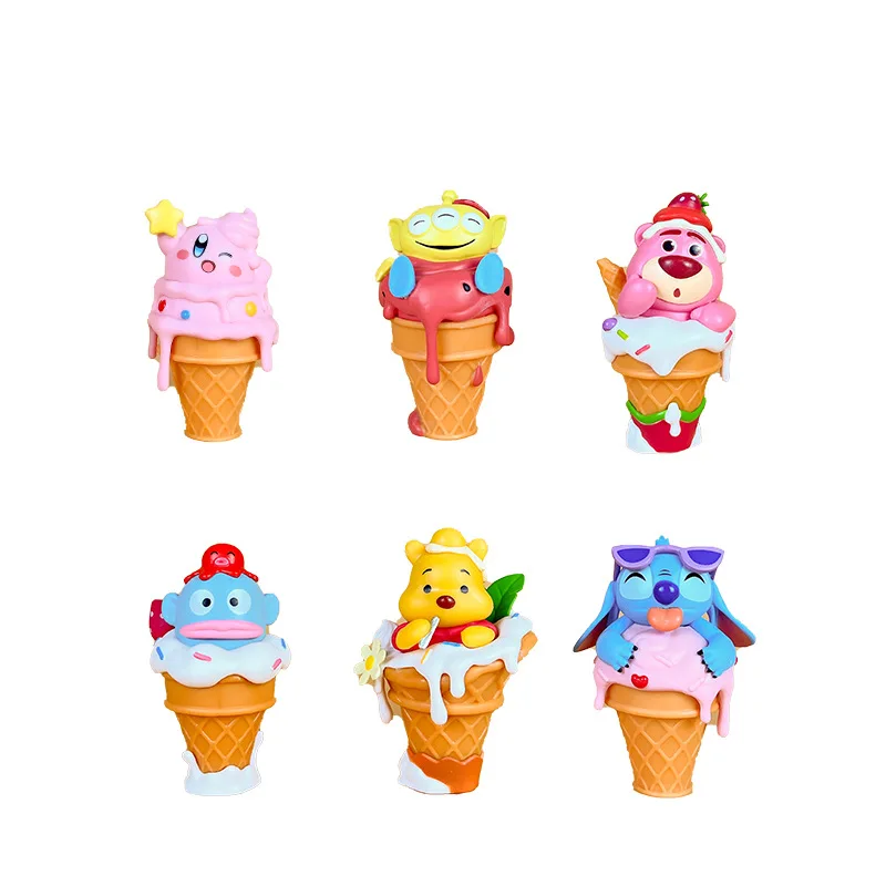 cute Ice cream cone 6pcs cartoon strawberry bear stitches pvc action figures toys lovely collectible kids action figures gifts