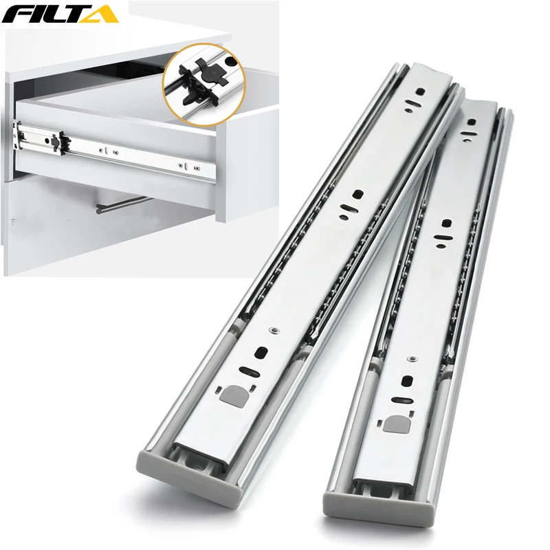 Filta 45mm 3 folds push to open undermount drawer slides soft close telescopic rail channel