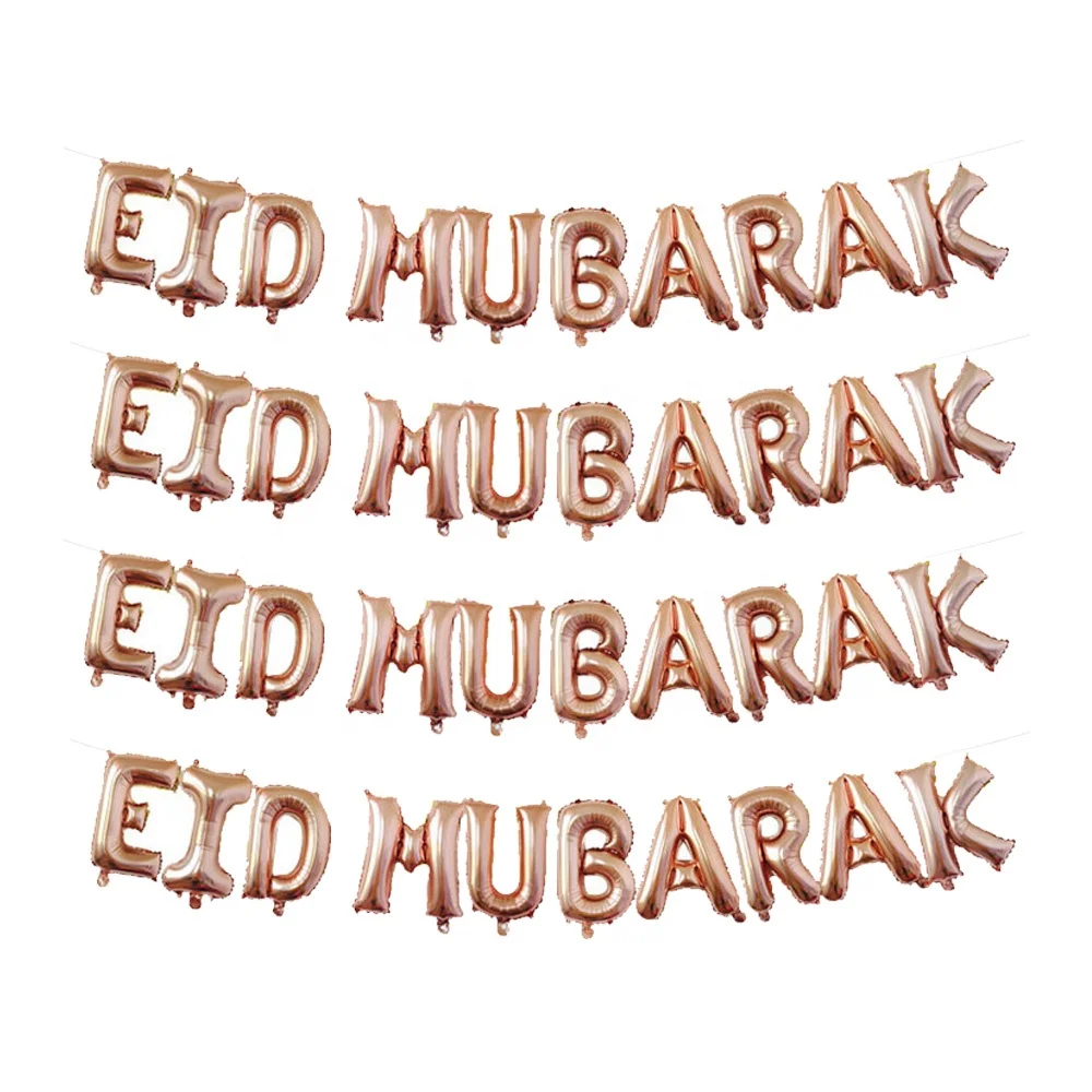 Decorations Eid Mubarak Letter Shape Inflatable Foil Balloon Set Golden Ramadan Mubarak Banner