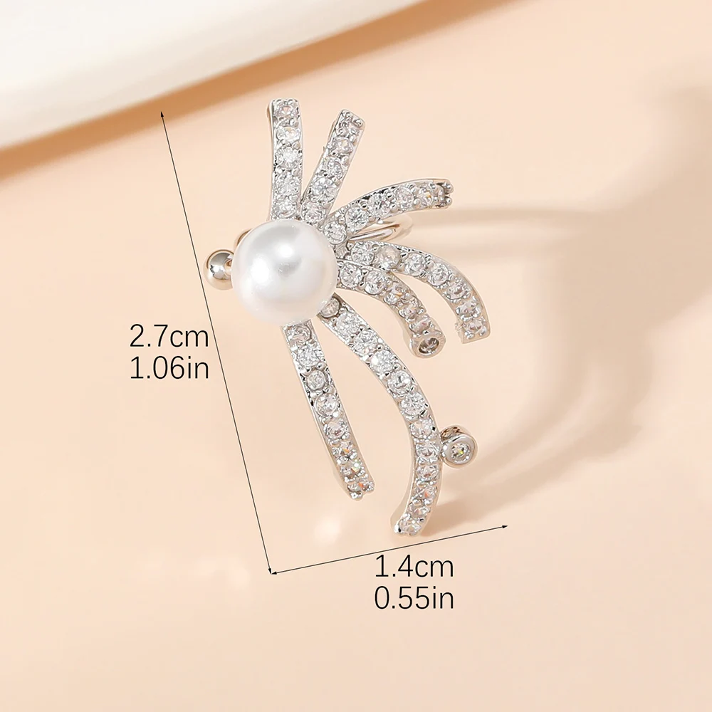 Fashions Ear Bone Cuff Earrings Pearl Jewelry Earrings Clip Silver Plated Cubic Zirconia Vintage for Men Women Brass Flower