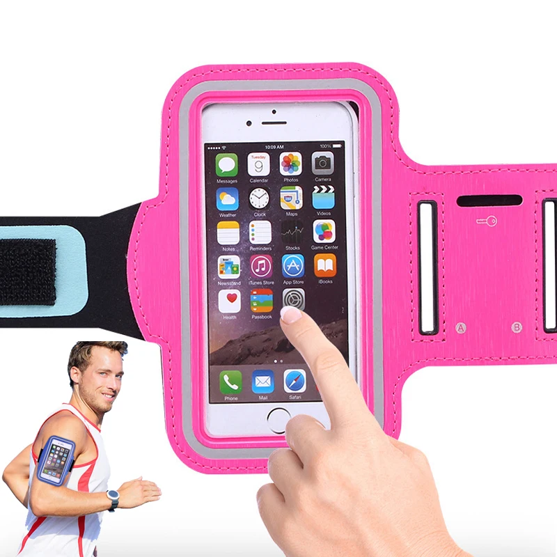 multi colors reflective strip arm band pouch bag touch screen clear mobile phone strap sleeve case holder for running gym sports