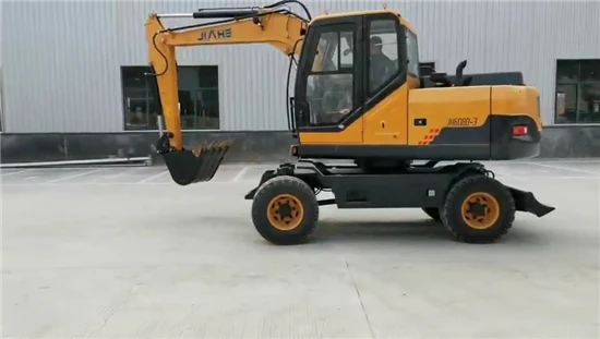 Jiahe Small Wheel Excavator With Wood Grabber JHW90 JHW70 Wheel Digger Digging Height 6900mm