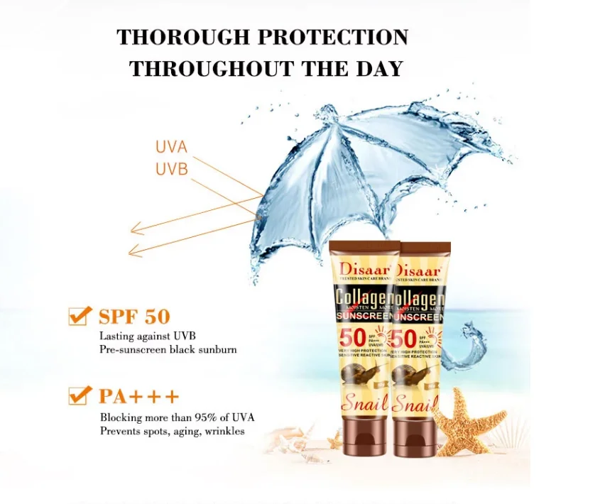 Органический солнцезащитный крем для лица, отбеливающий лосьон с spf 50, коллаген, улитка, защитный крем для кожи, увлажняющий солнцезащитный крем