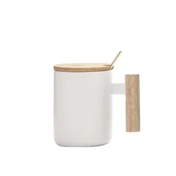 Nordic Porcelain Cup With Bamboo Lid And Spoon Wooden Handle Ceramic Coffee Mug