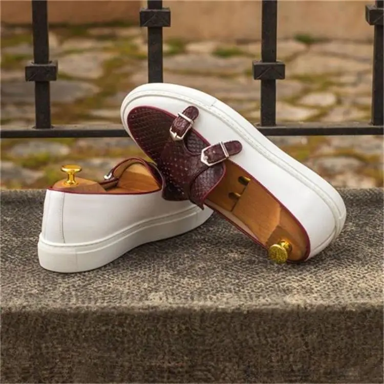 Pointed Toe Slip on Breathable Casual Shoes Double Button Buckle Men Moccasin Flat Boat Shoes Wholesale High Quality Fashion