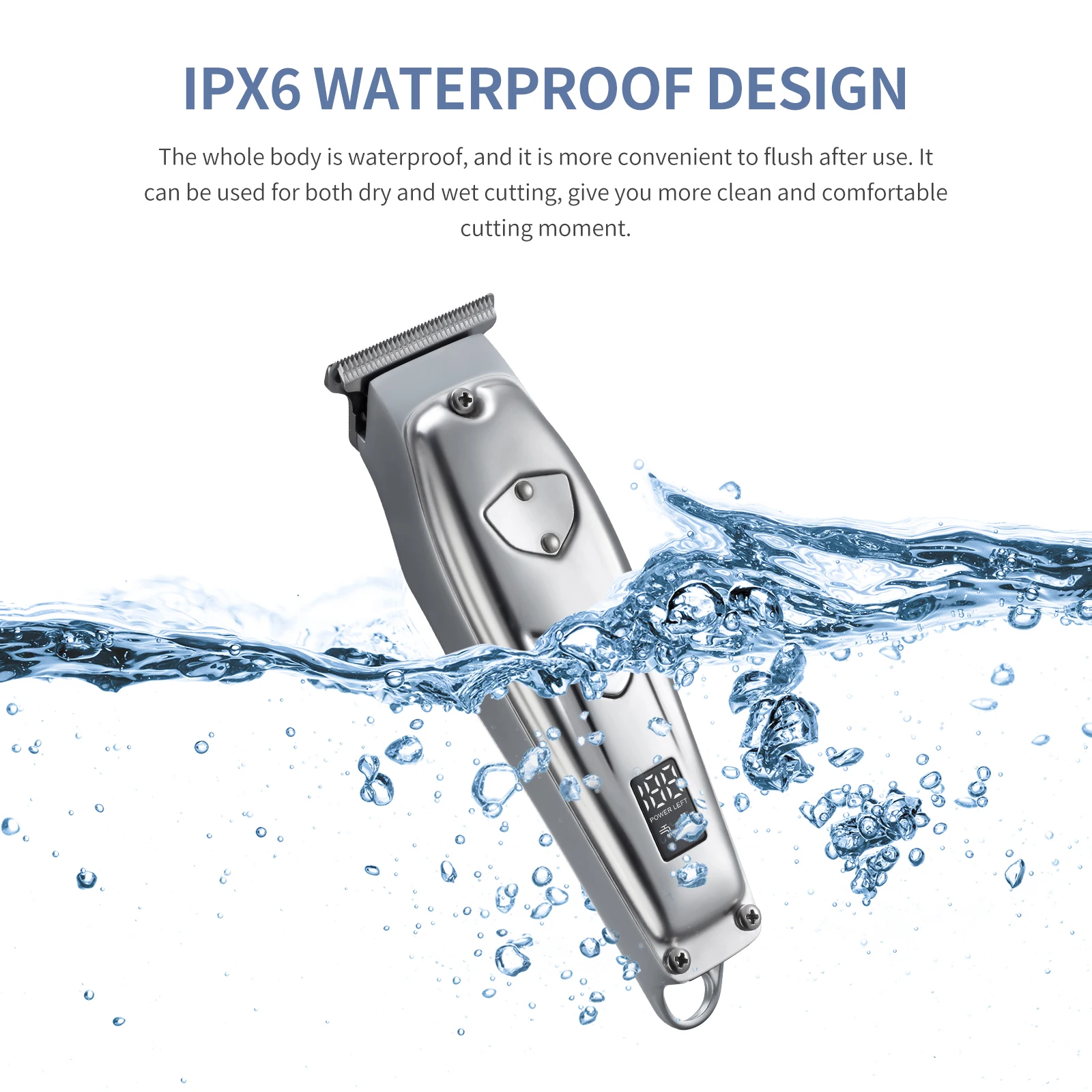 Professional whole metal housing hair cutting machine IPX6 waterproof hair trimmer electric hair clippper