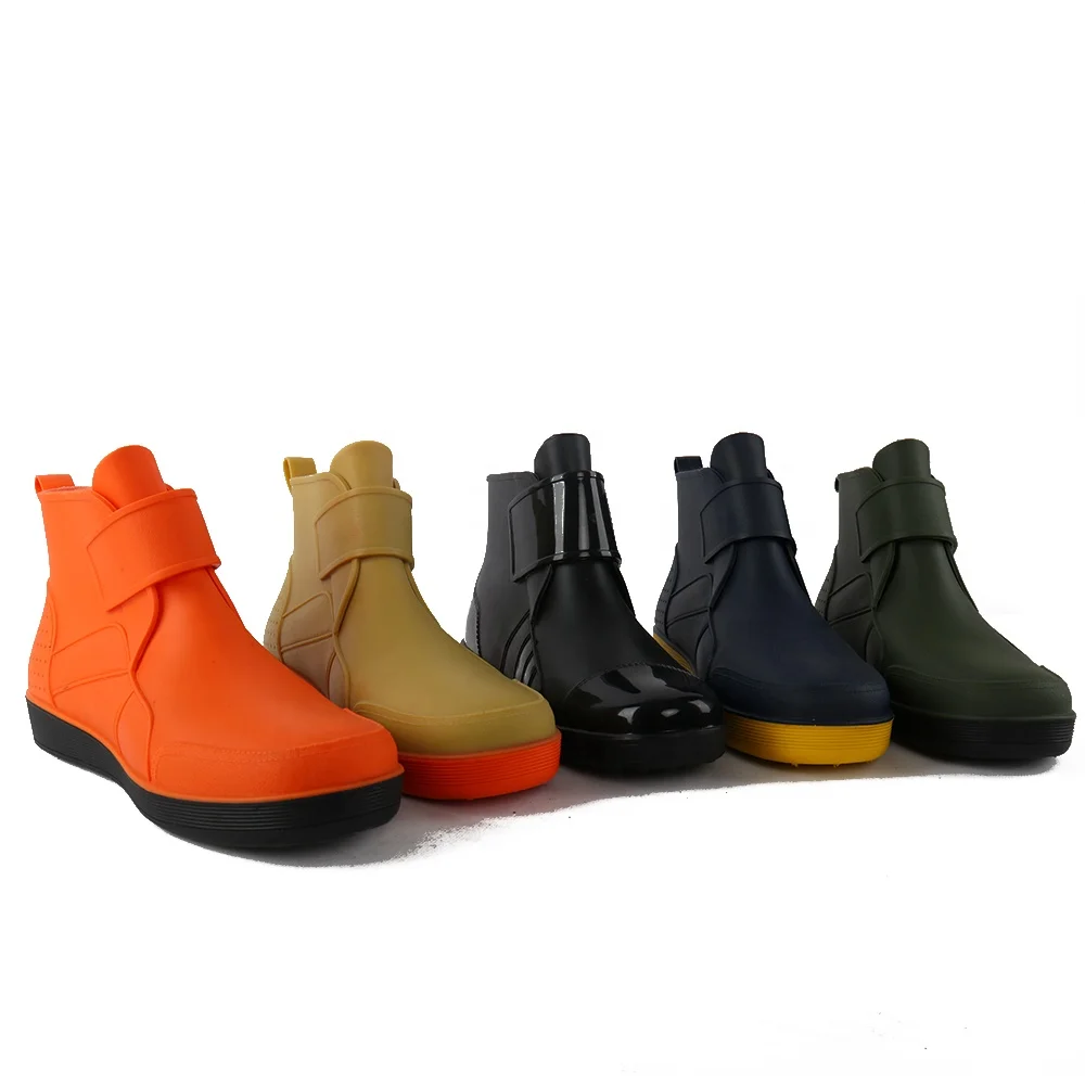 Непромокаемые сапоги для мужчин из ПВХ, для дождливой погоды обувь для девушек; Женские водонепроницаемые ботинки; Модная обувь без шнуровки, обувь без шнуровки, ботинки с открытой лодыжкой