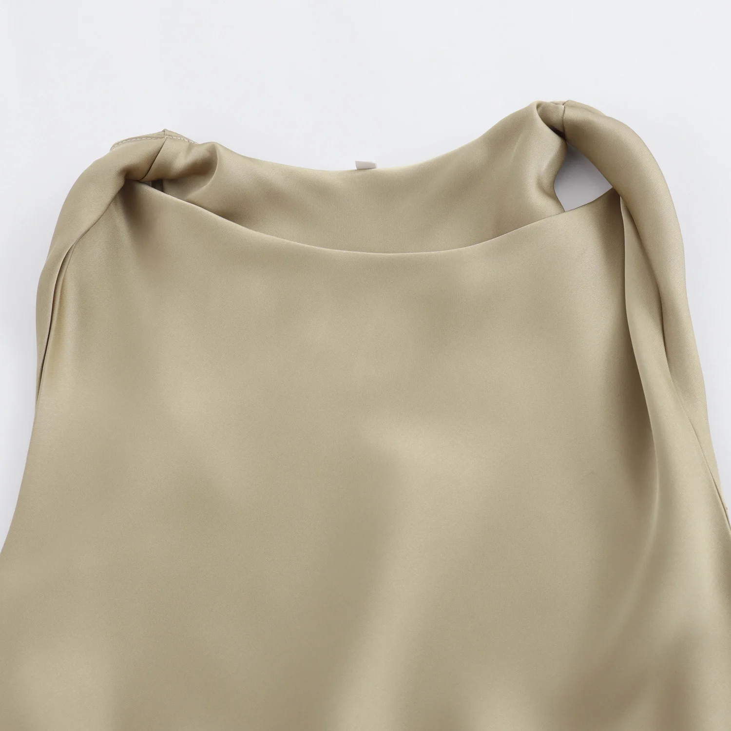 9 colorway pleated solid color sleeveless silky casual fashion summer long satin dress for ladies