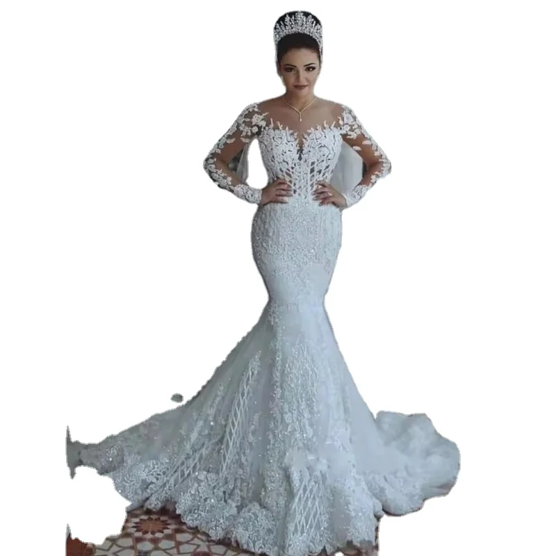 2024 Luxury Lace Hand Beaded Plus Size African Mermaid Tail Bridal Gown Wedding Dress