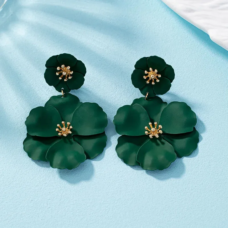 Cheap Wholesale Petal Flower Earrings Multilayer Floral Pendant Drop Earrings Boho 15 Different Colors Painted Earring For Women