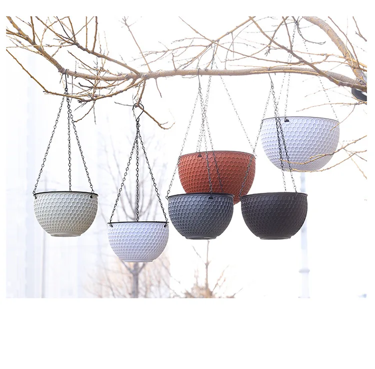 Factory direct sale high quality garden pots Honeycomb rattan hanging plastic flowerpot European style hanging resin flowerpot