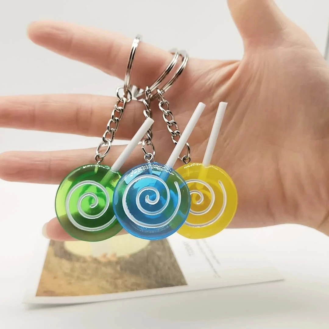 Simulation lollipop keychain pendant resin transparent candy key ring accessories student gifts