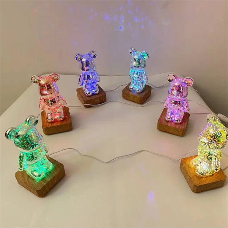 Fireworks Decor Firework Christmas Child Gif Cute Glass Bedside USB chargeable Wireless Charger Valentine Day bear night light