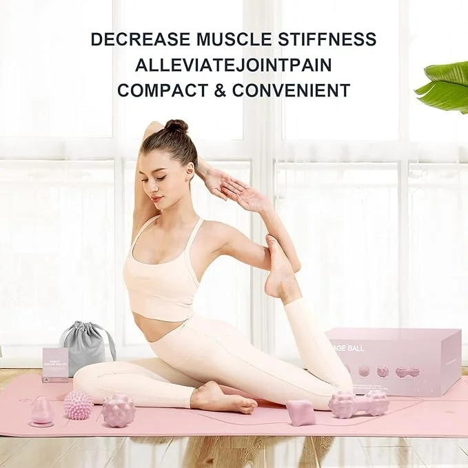 Wellshow Massage Ball Set for Myofascial Point Release Deep Tissue Massage 2 Spiky Balls Firm Soft Peanut Ball