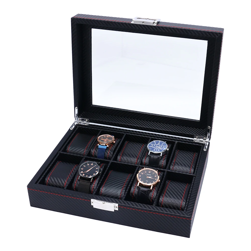 Hot spot full carbon fiber watch box 10 slots watch storage box display watch organizer box