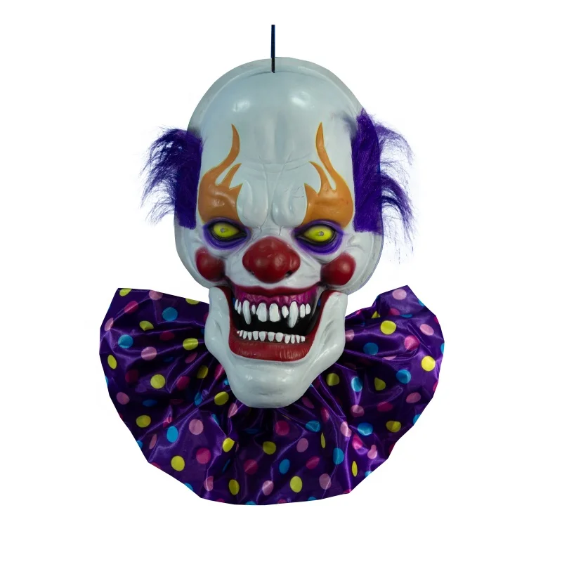 
Halloween Hanging Decoration Animated Talking Clown Head with Colorful Cloth Funny Scary Party Decor Haunted House props 