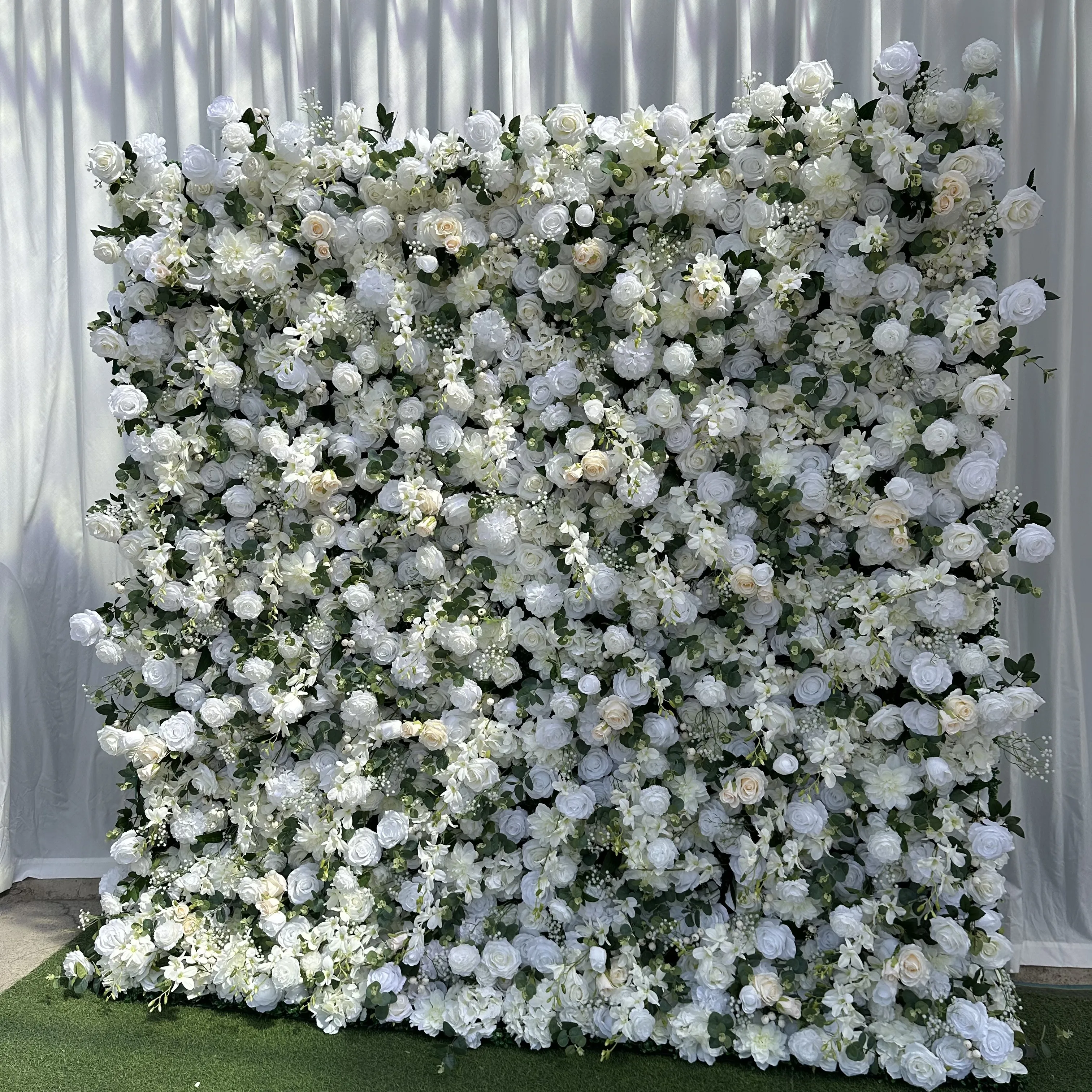 A-FW026 Artificial roll up flower wall panel backdrop 8ft x 8ft silk flower wall 3d 5d wall flowers for wedding decor