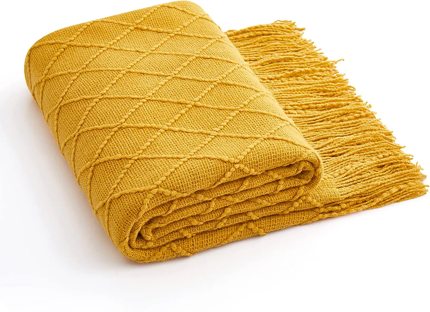 Acrylic Knitted Throw Blanket, Lightweight and Soft Cozy Decorative Woven Blanket with Tassels for Couch, Bed, Sofa,