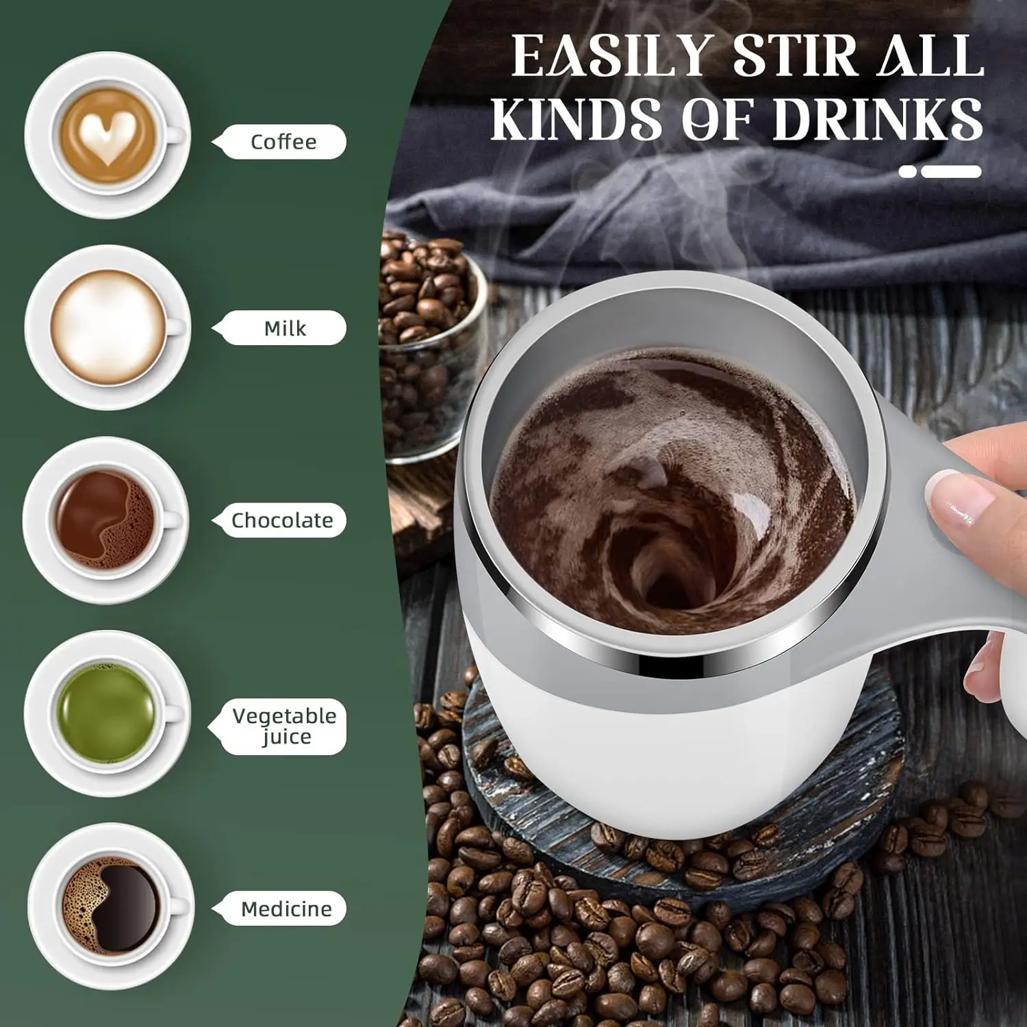 Shopify Sourcing Agent 2024 Fully Automatic Stirring Coffee Mug Stainless Steel Magnetic Rotating Electric Milk Cup