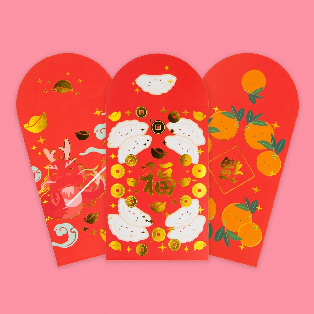 Chinese New Year Happy Oranges Gold Foiled Red Envelopes Red Pockets For Year