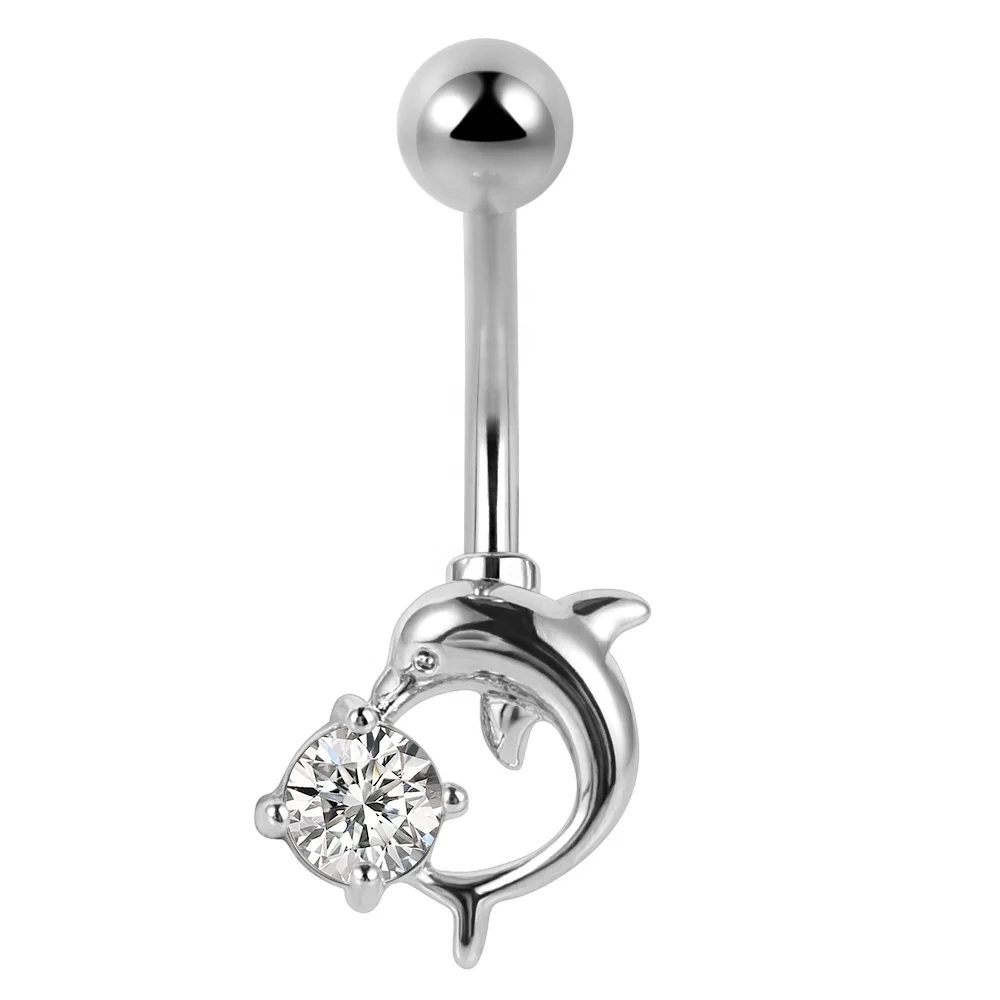 New fashion stainless steel navel piercing jewelry cute dolphin dangle belly button rings wholesale