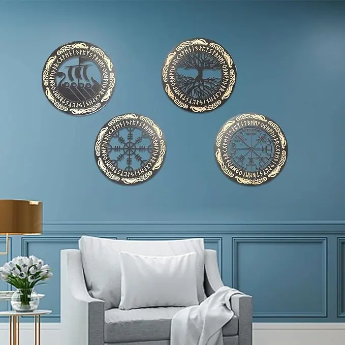 Vietnam Rune Symbols Wall Art Large Wooden Pattern Nordic Wall Sculptures Living Room Home Decor Wood Crafts