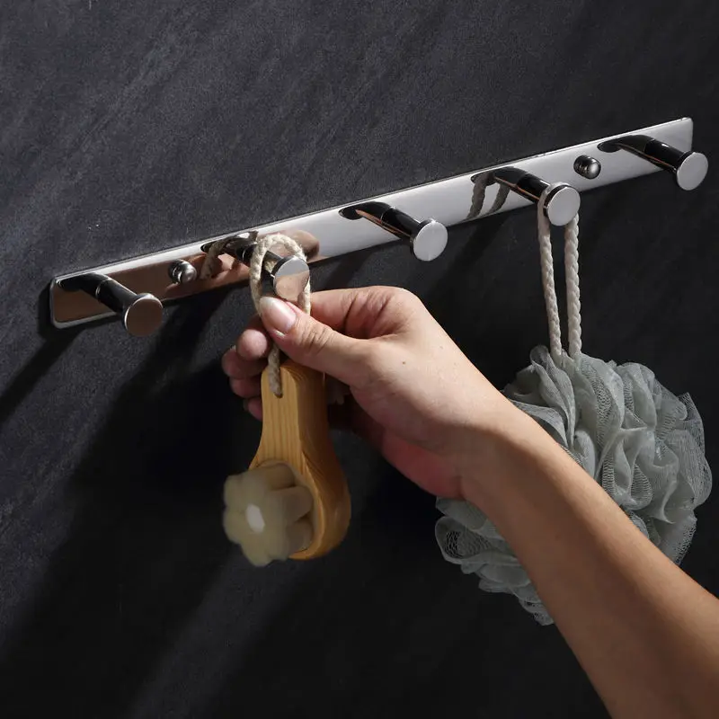 Factory Wall Mount Coat Hooks Metal Robe Rail Rack Towel Hanger 5 Tri Hooks 304 Stainless Steel Bathroom Hook