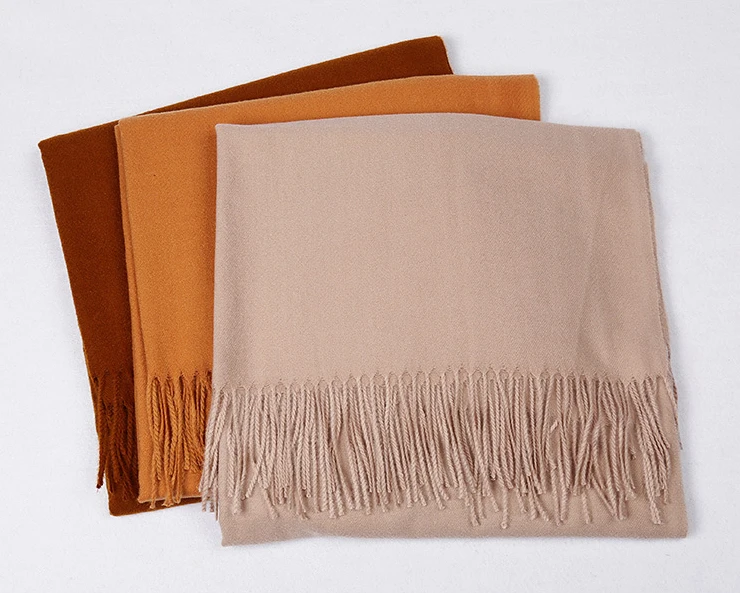 Hot Sale Wholesale Women Winter Warm Wool Pashmina Scarf Solid Color Long Shawl with Tassel Cashmere Scarf