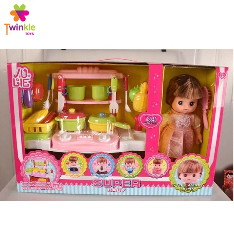 Play kitchen house doll toy light and music 13inch baby reborn doll