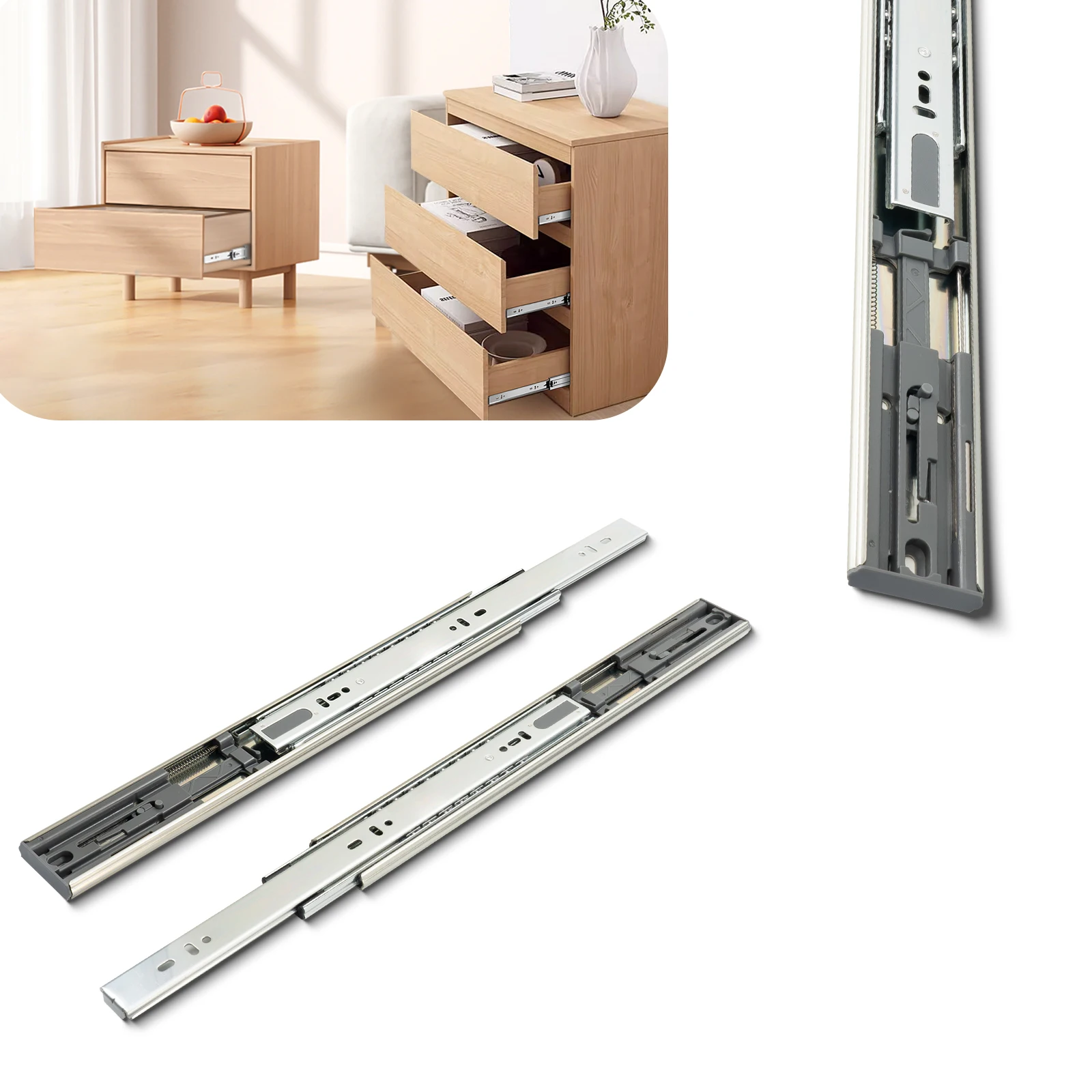 Drawer Slides Mount File Cabinet Rails Dresser Slide  Metal Aluminum Kitchens Accessories ball bearing slides