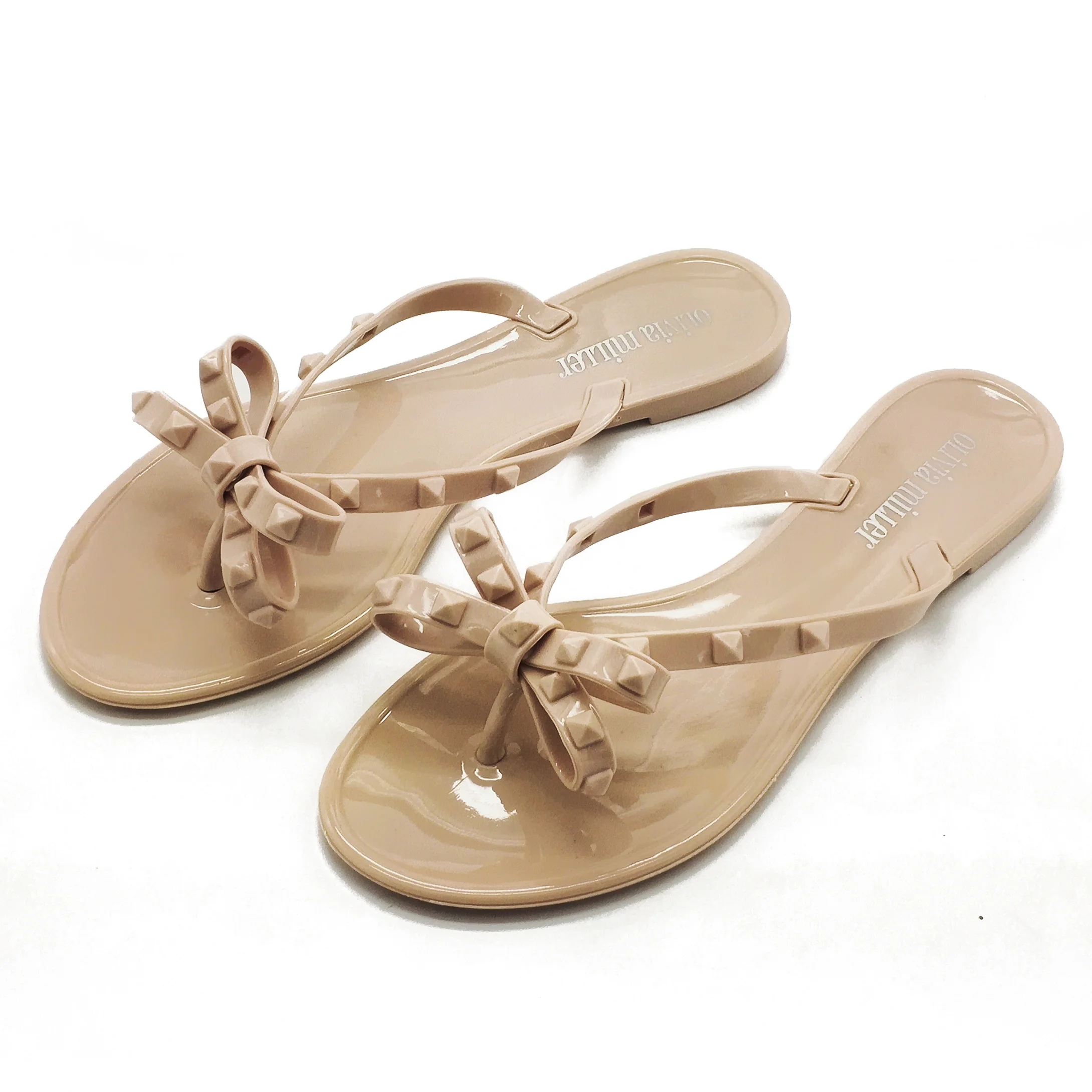 2024 new fashion women jelly shoes with bow flip flop slippers pvc flats bling bow shoes jelly women