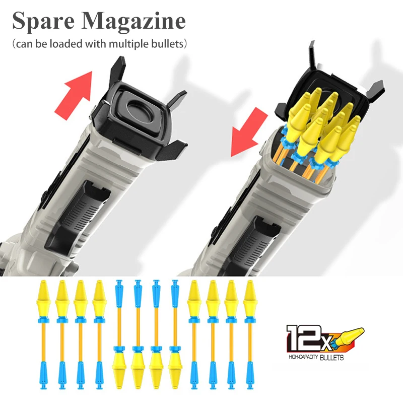 High Quality Assemble 12 EVA Soft Bullet Burst Electric Cannon Safe Shooting Rocket Launcher Plastic Gun Toy for Kids