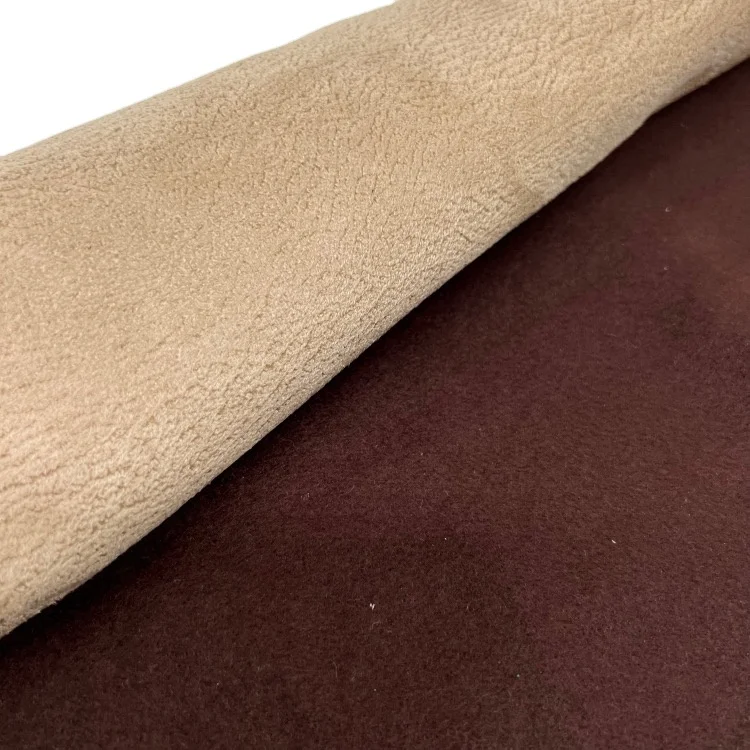 polyester sherpa fleece faux fur fabric suede leather fabric bonded artificial fur for garment