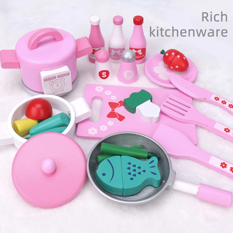 Wholesales European-style kitchenette wooden food toy set kids pretend cooking play wooden kitchen educational toys
