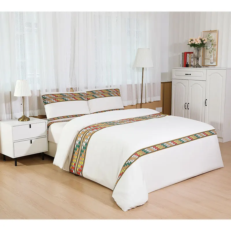 Custom design bed sheet Ethiopian Eritrean culture saba tilet edition 4pcs designers sheets bedding set