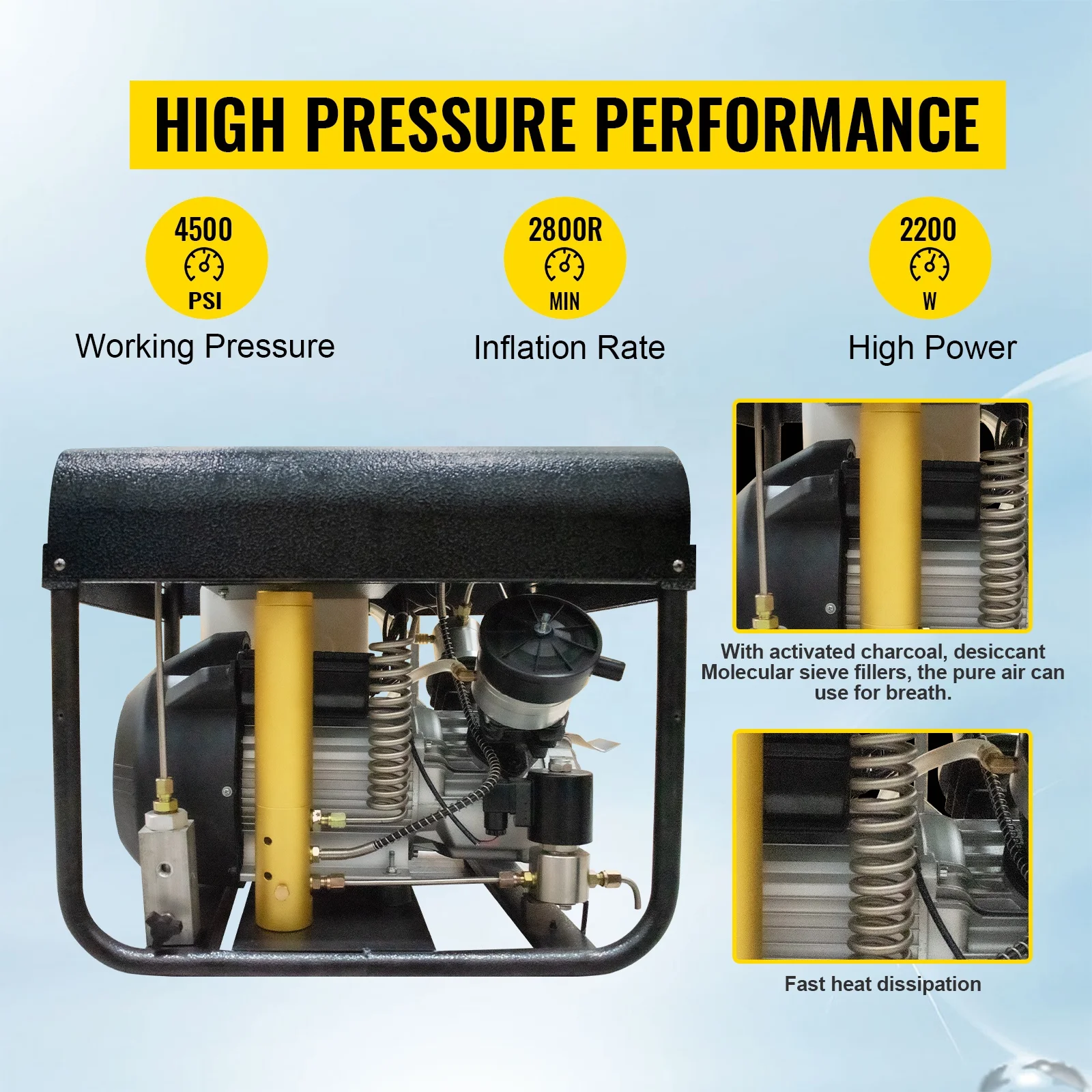 GP 2.2kw 30mpa 4500psi Double Cylinder 220V Auto Stop  High Pressure 300bar Scuba Diving Air Compressor