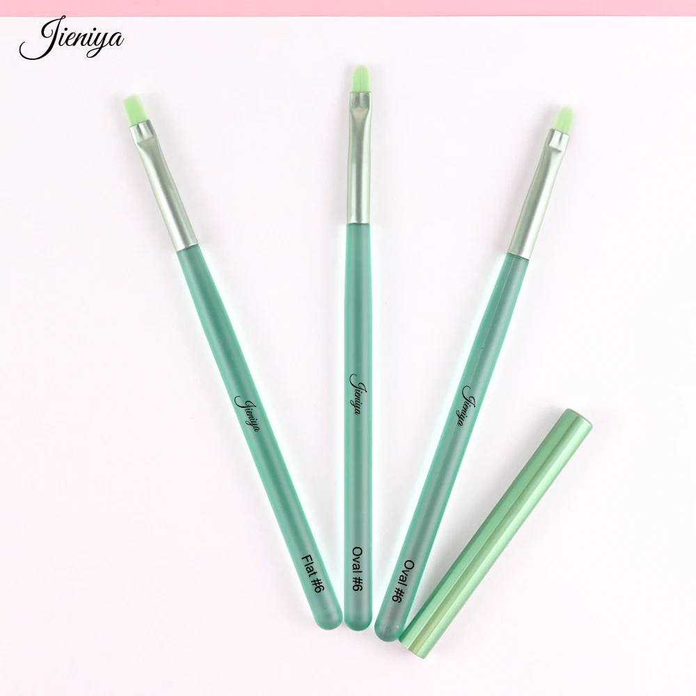 Hot selling Factory price wholesale green/pink Plastic Handle UV gel brush flat/oval head Nail Brush
